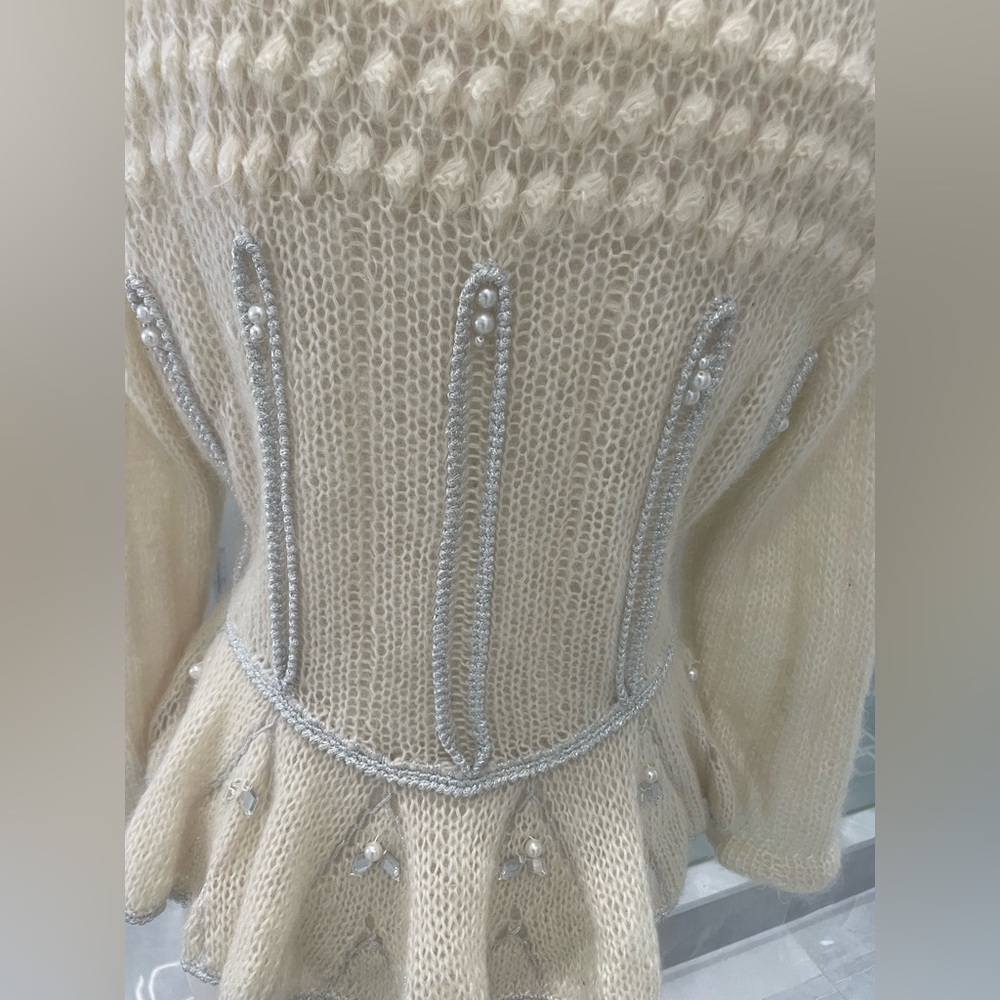 MOHAIR BEIGE SWEATER CARDIGAN WITH JEWELS SIZE MEDIUM - Picture 13 of 17